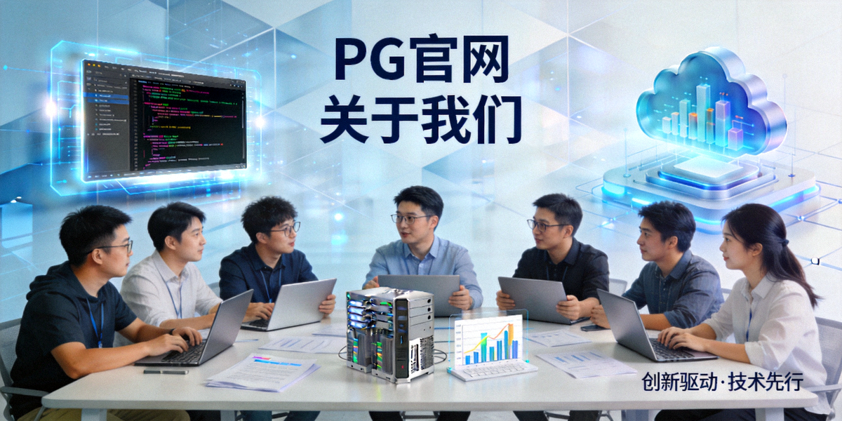PG官网关于我们页面主视觉图，展示团队协作与技术开发场景