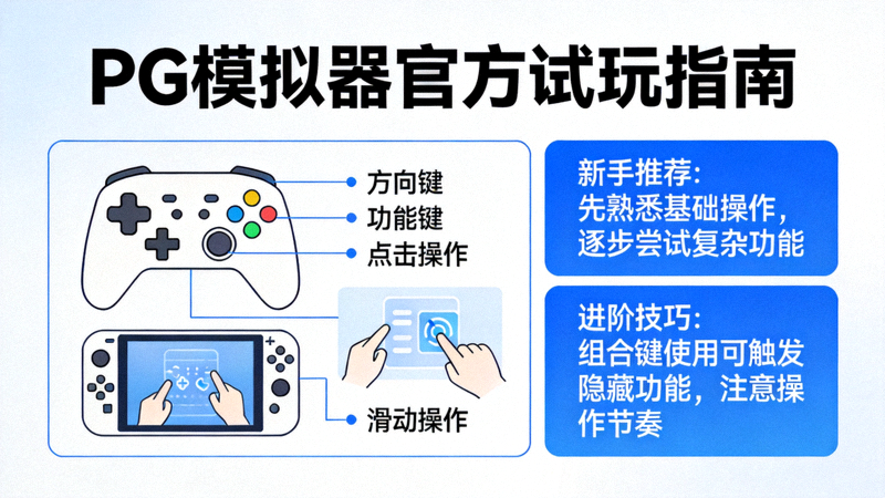 PG模拟器官方试玩指南插图，包含操作示意图和技巧提示