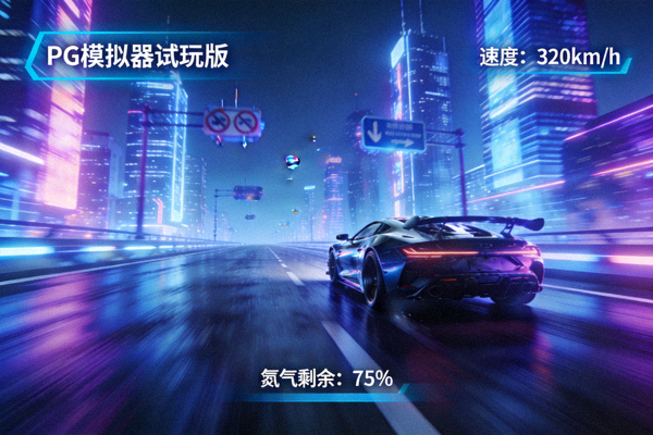PG模拟器试玩画面：未来都市赛车游戏在宽阔道路上疾驰